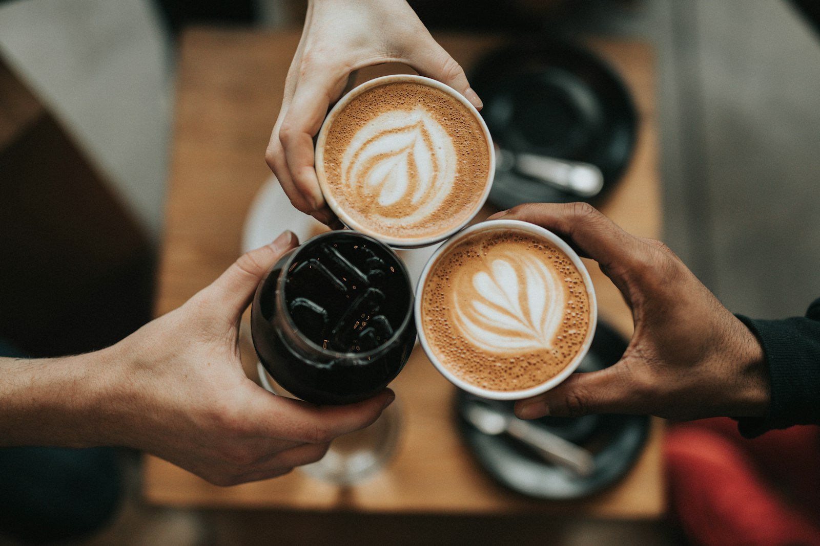 Overhead flat white on a marble counter.